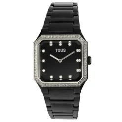 Analogowy zegarek Karat Squared z paskiem z czarnego aluminium i cyrkoniami