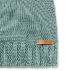 Beige baby hat with knot in Tricot green