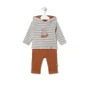Boys outfit in striped fabric with bear in Grey unique