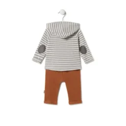Boys outfit in striped fabric with bear in Grey unique