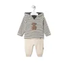 Boys outfit made from plain and striped fabrics in Black ecru
