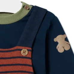 Boys plain and striped outfit in Blue navy blue