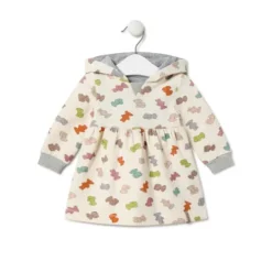 Girls hooded dress in Grey ecru