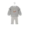 Girls outfit in plain and striped fabrics in Grey grey