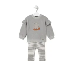 Girls outfit in plain and striped fabrics in Grey grey