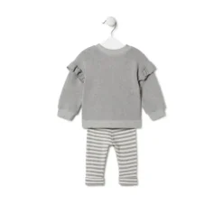 Girls outfit in plain and striped fabrics in Grey grey