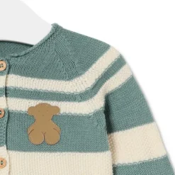 Knitted baby set in Tricot stripy green