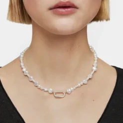 Naszyjnik choker z perłami hodowlanymi i pierścionkiem ze srebra Hold Oval