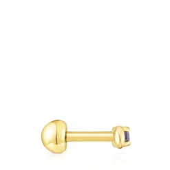Piercing w kształcie księżyca New Motif ze stali IP w kolorze złotym, z iolitem