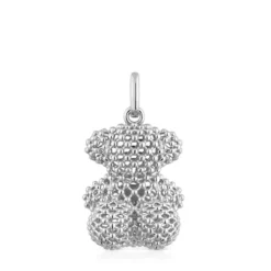 Średni teksturowany wisiorek ze srebra z motywem misia 22 mm Bold Bear