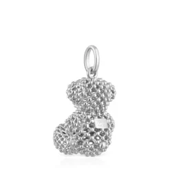 Średni teksturowany wisiorek ze srebra z motywem misia 22 mm Bold Bear