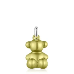 Średni wisiorek z limonkowej stali, z misiem Bold Bear