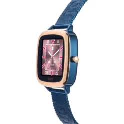 Smartwatch D-Connect z różowej stali IPRG z bransoletą z niebieskiej stali IP