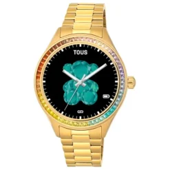Smartwatch T-Shine Connect z paskiem ze stali IP w kolorze złota, z tęczowymi cyrkoniami