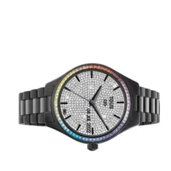 Smartwatch T-Shine Connect z paskiem z czarnej stali IP z tęczowymi cyrkoniami