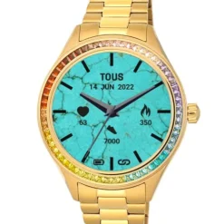 Smartwatch T-Shine Connect z paskiem ze stali IP w kolorze złota, z tęczowymi cyrkoniami