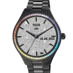 Smartwatch T-Shine Connect z paskiem z czarnej stali IP z tęczowymi cyrkoniami