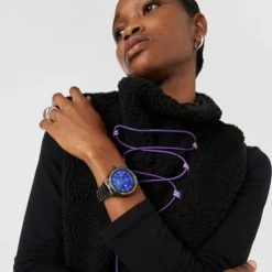 Smartwatch T-Shine Connect z paskiem z czarnej stali IP z tęczowymi cyrkoniami