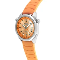 Zegarek gmt automatyczny z silikonowym paskiem w kolorze łososia, stalową kopertą i tarczą z masy perłowej TOUS Now
