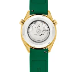 Zegarek gmt automatyczny z zielonym silikonowym paskiem, kopertą ze złotej stali IPG i tarczą z masy perłowej TOUS Now